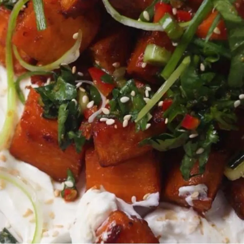 Miso-Glazed Sweet Potato with Garlic Yogurt image